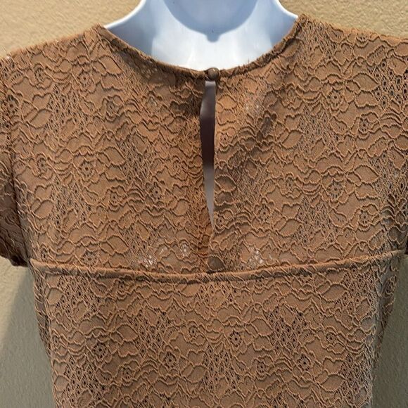 Lovely day brown beige eyelet Crochet Lace Stretch Dress Sz Small‎ - Picture 5 of 10